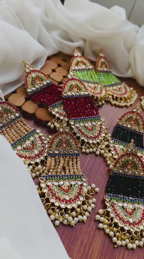 Party Wear - Multicolor Kundan & Peach Bead Earrings with Pearls