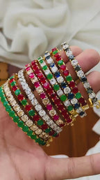 Single-Line Gemstone Tennis Bangle Bracelets
